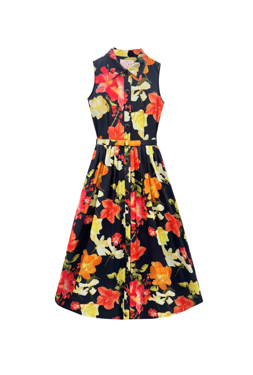 everyday elegance Sleeveless Shirtdress MIDI - Hibiscus