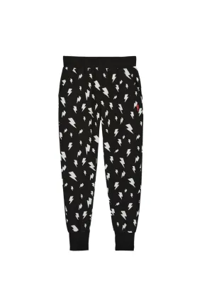 Black with White Lightning Bolt Cosy Joggers Chic Design Wear
