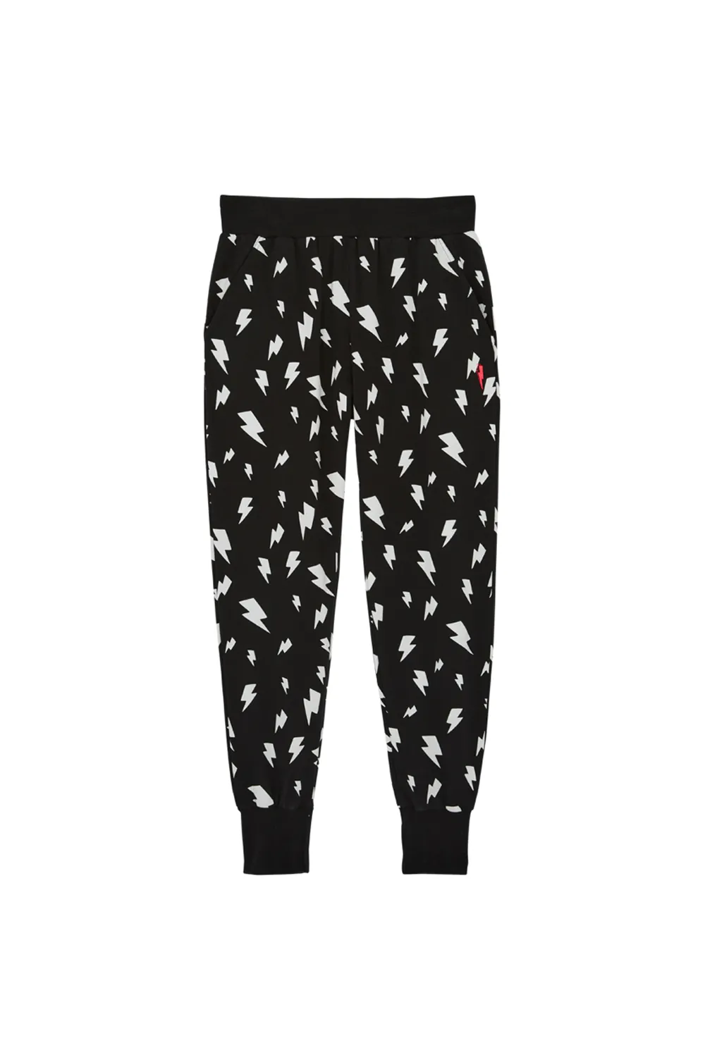 Smooth Finish Black with White Lightning Bolt Cosy Joggers