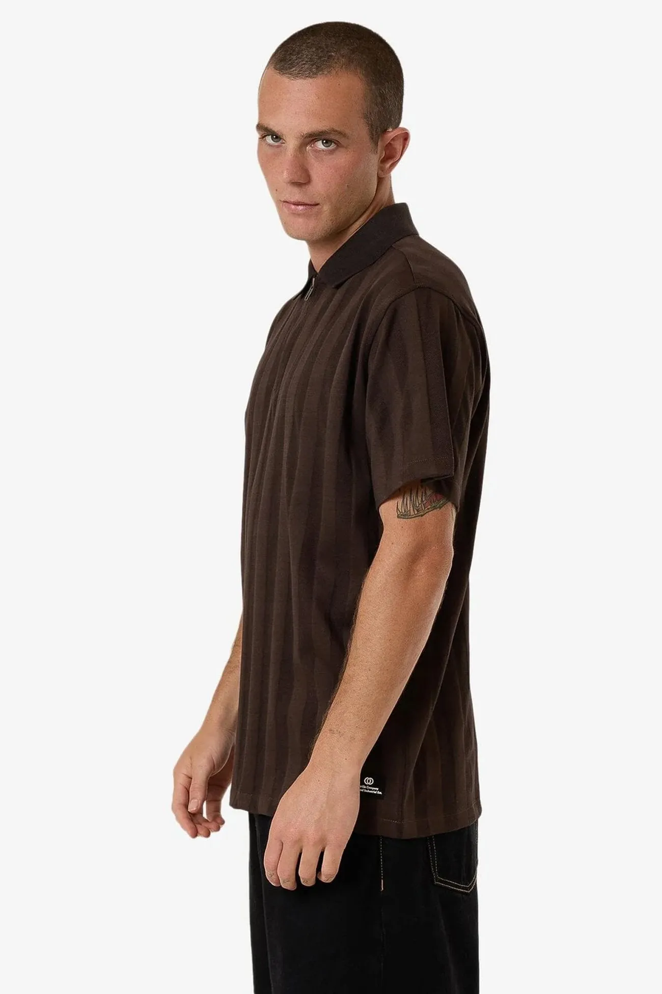 Arts & Industrial Quarter Zip Polo Postal Brown DoubleStitching BuiltInLayer