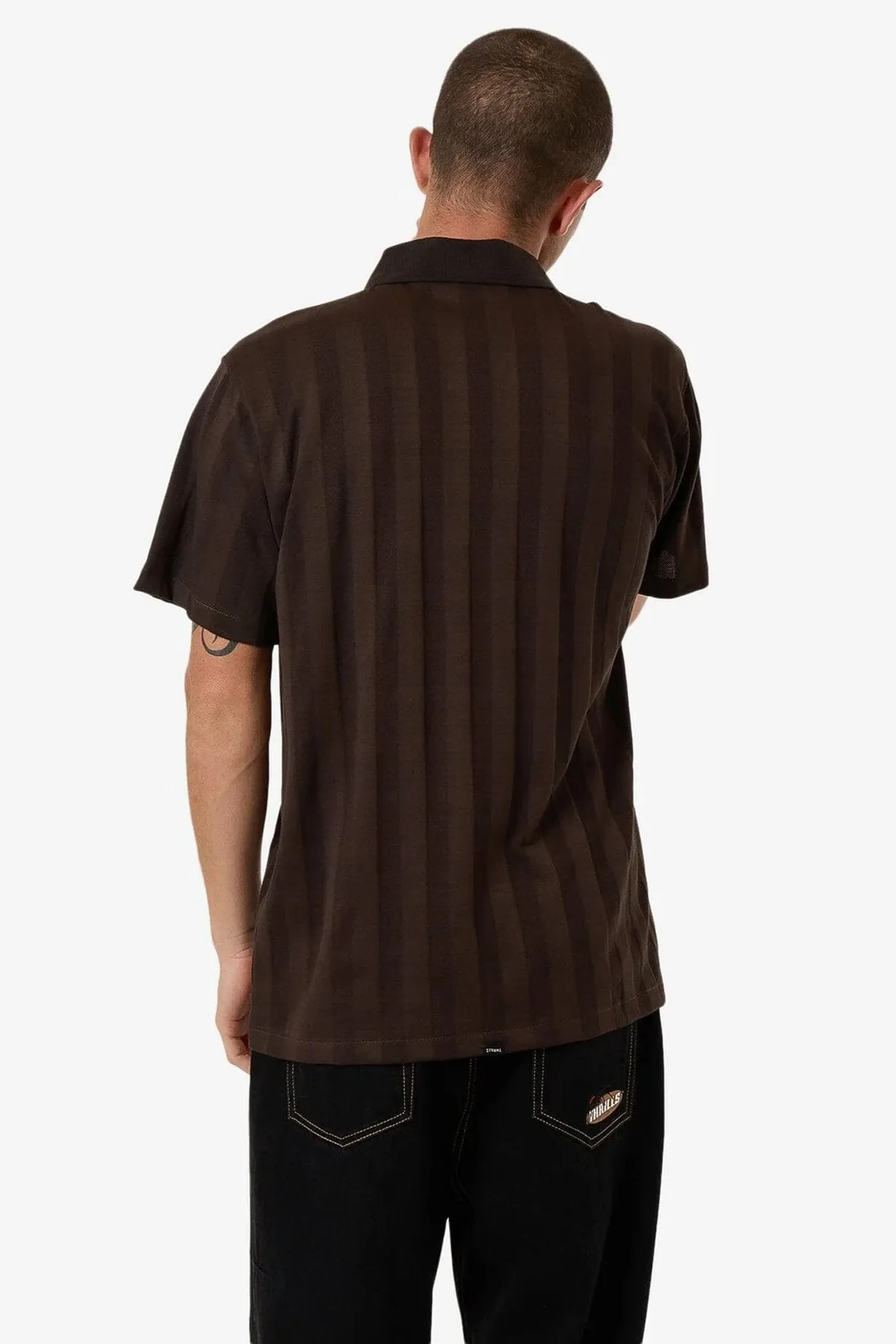 Arts & Industrial Quarter Zip Polo Postal Brown MoistureWicking Fabric Bonded Seam Tape