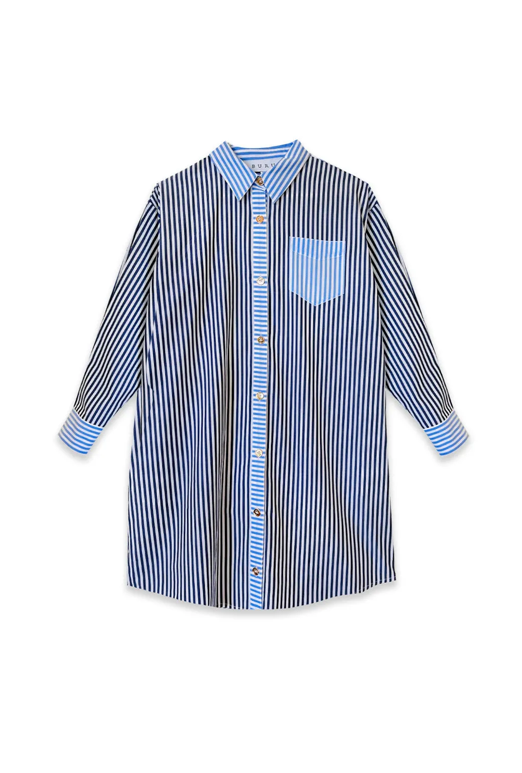 BiasCutSilhouette Slim Fit Boyfriend Shirtdress - Blue Stripe