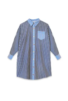 BiasCutSilhouette Slim Fit Boyfriend Shirtdress - Blue Stripe