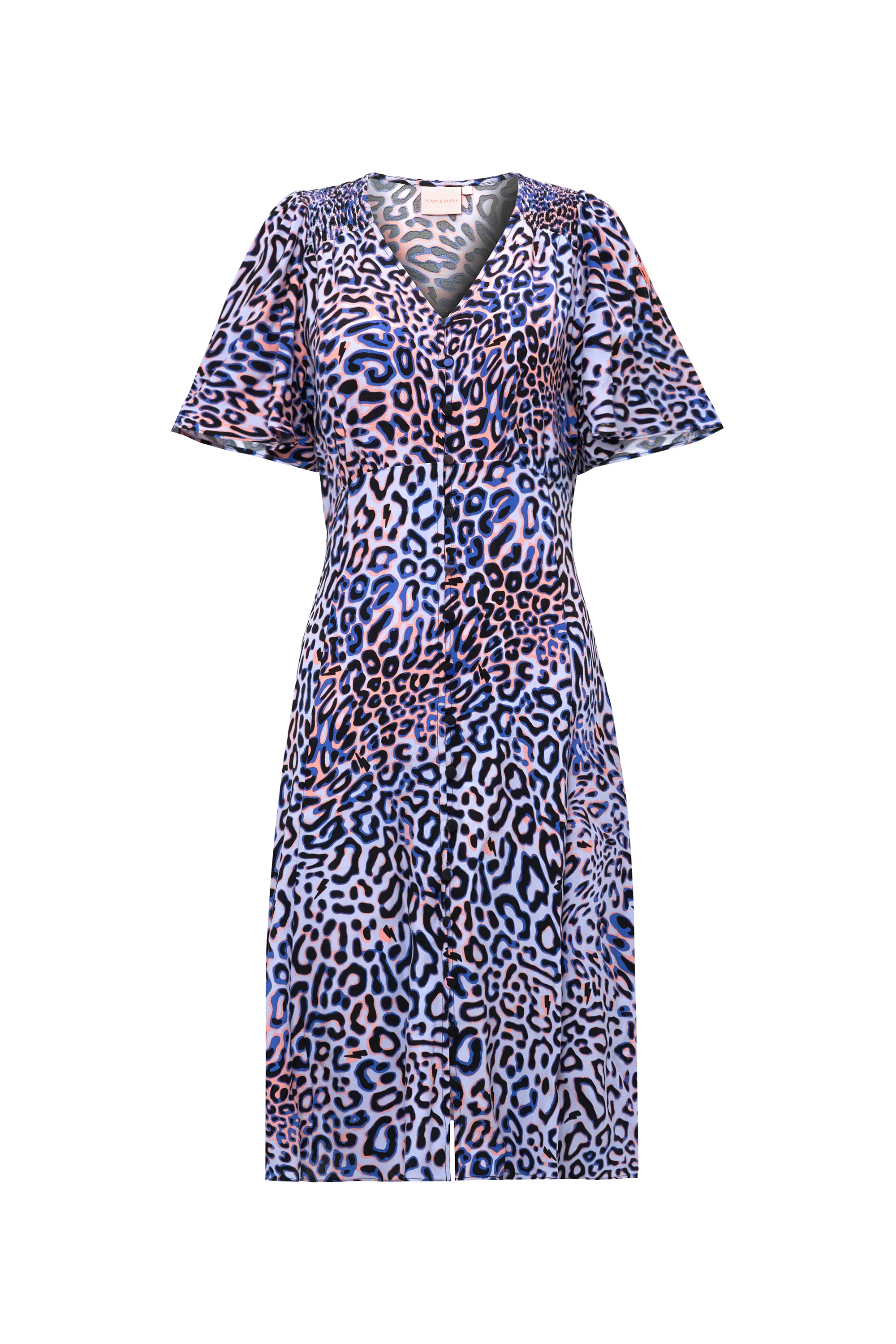 Lilac with Black and Pink Leopard Ray Angel Sleeve Short Tea Dress Happy Glow