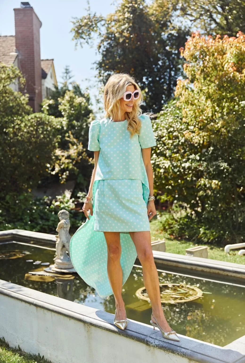 Run for the Roses Maggie Mini Skirt - Aqua Dot sport chic Modular Attachment
