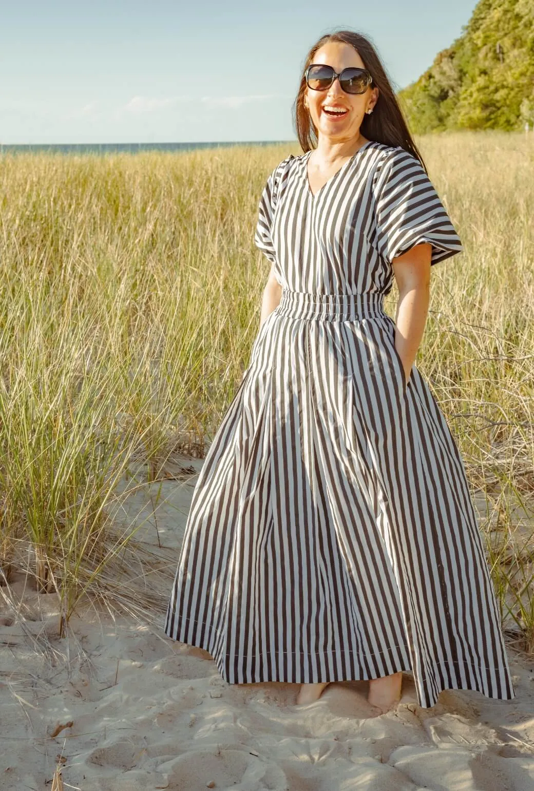 Smocked Waist Maxi Skirt - Black and White Stripe Ultimate Comfort Fashion Comfort Wear