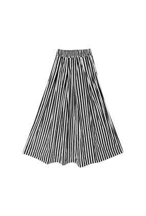 Organic Cotton Blend Smocked Waist Maxi Skirt - Black and White Stripe