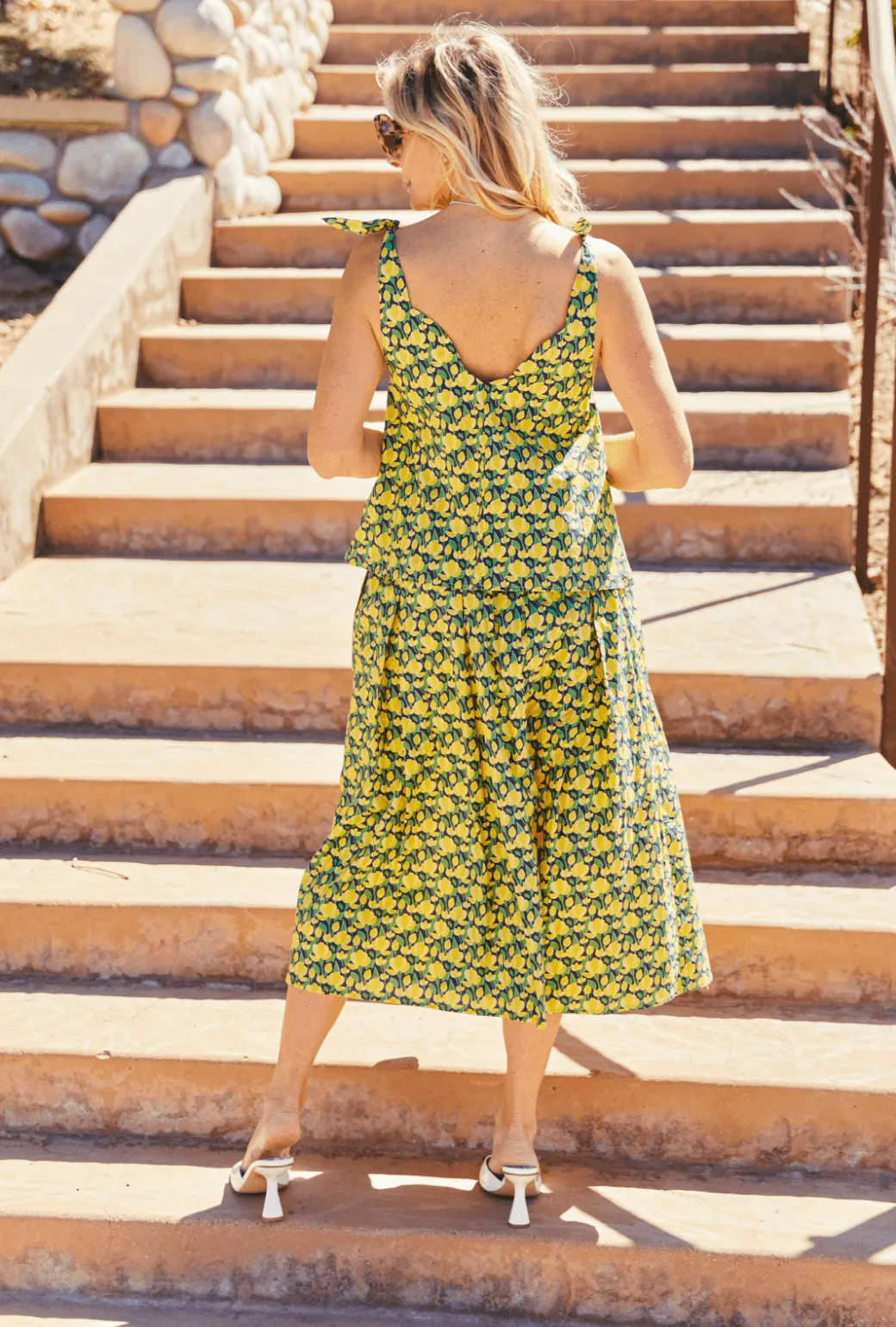 Stretch Support Fit stain resistant coating Smocked Waist MIDI Skirt - Yellow Tulip