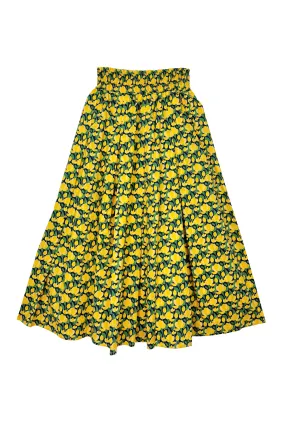 Smocked Waist MIDI Skirt - Yellow Tulip Double Stitched Seams