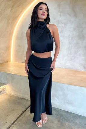 Santorini Maxi Skirt - Black High Density Weave