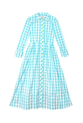 Long Sleeve Shirtdress - Aqua Gingham Fresh Palette Luxury Feel