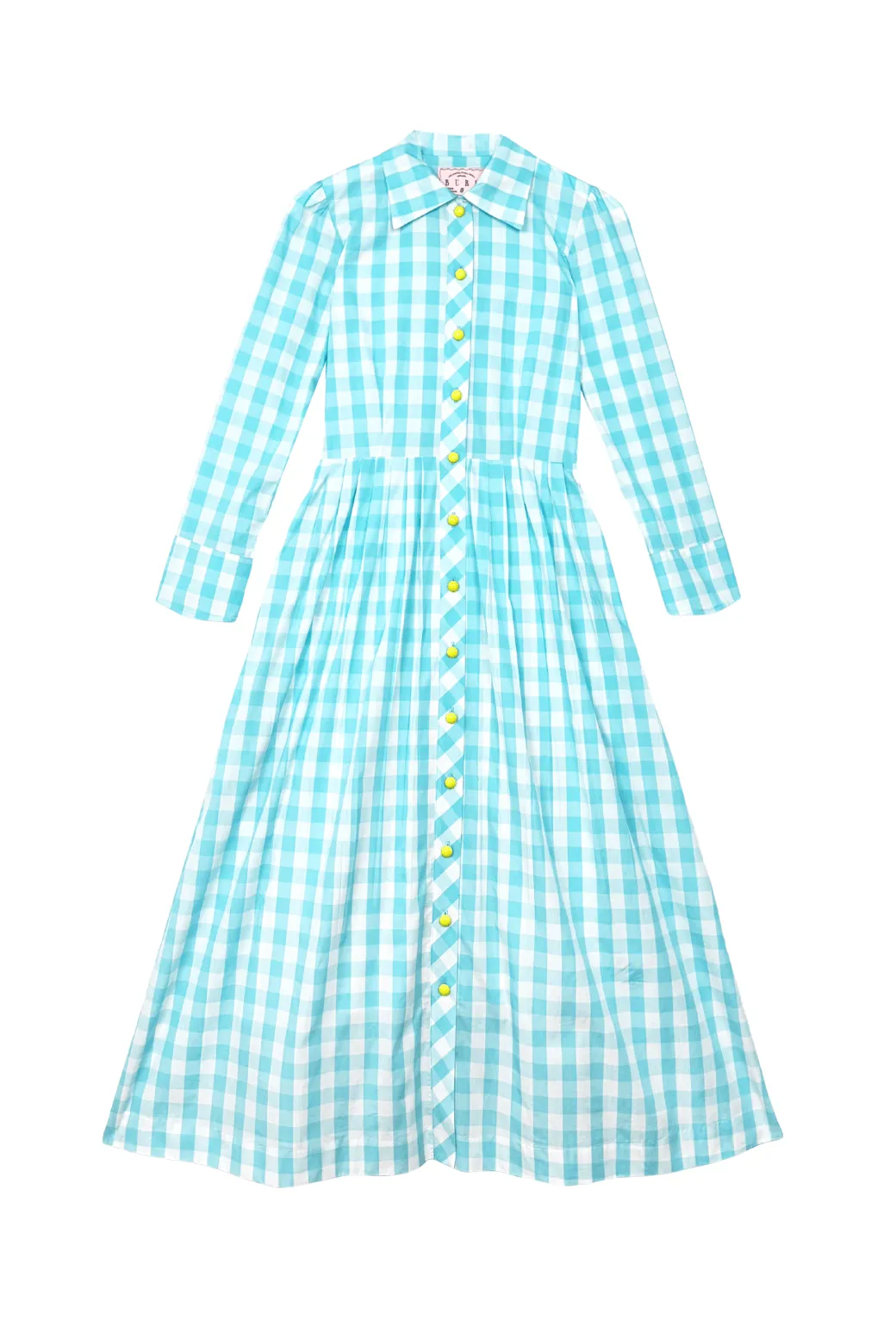 Long Sleeve Shirtdress - Aqua Gingham Fresh Palette Luxury Feel