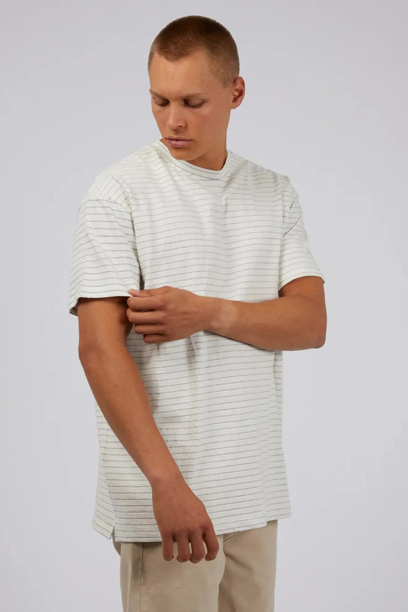 Hugo Stripe Tee White Wrinkle Resistant Textile