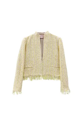 Daily Essential Universal Fit Framework Fringed Mona Lee Blazer - Ivory Twinkle Tweed