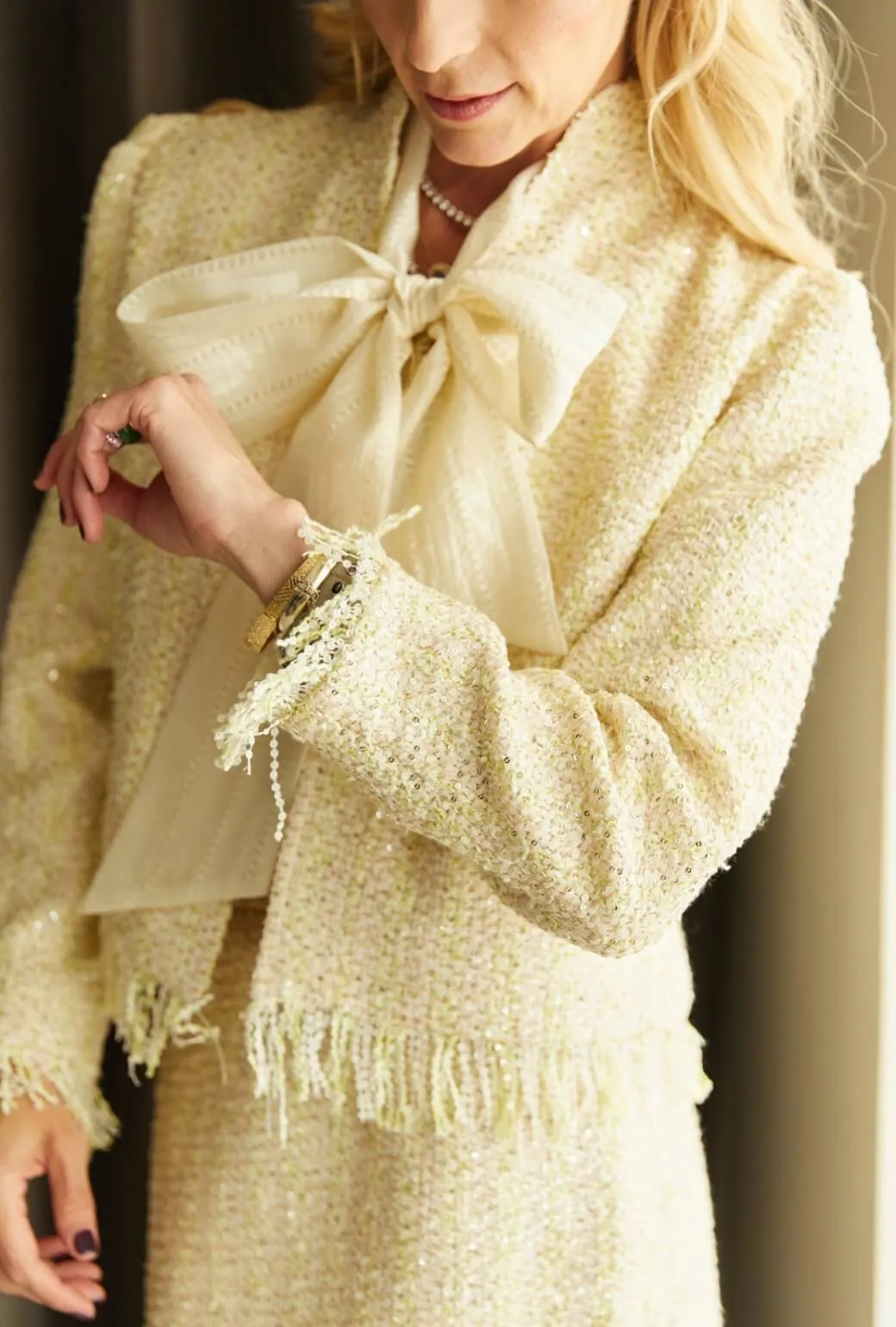 Quick drying material Fringed Mona Lee Blazer - Ivory Twinkle Tweed
