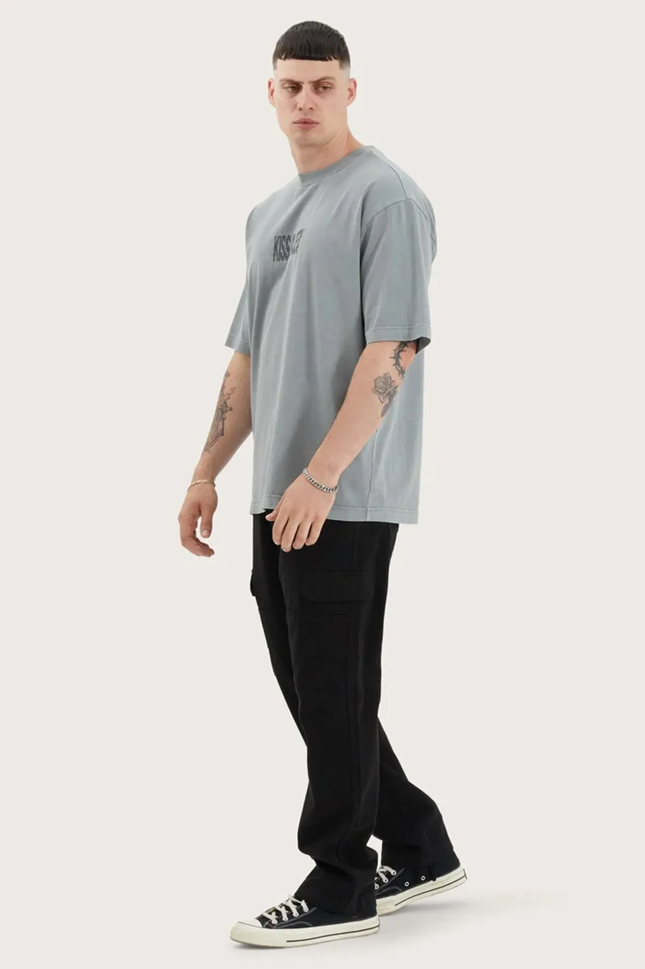 Wright Oversized Tee Pigment Neutral Grey RollUpSleeves Compression Fit Engineering