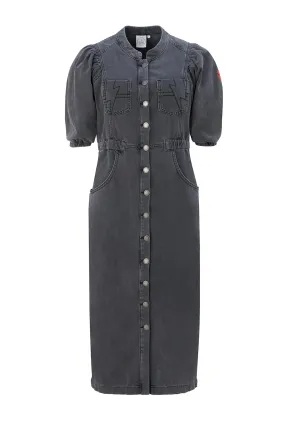 Washed Black Elastic Waist Denim Dress Easy and Effortless Classic A-line design