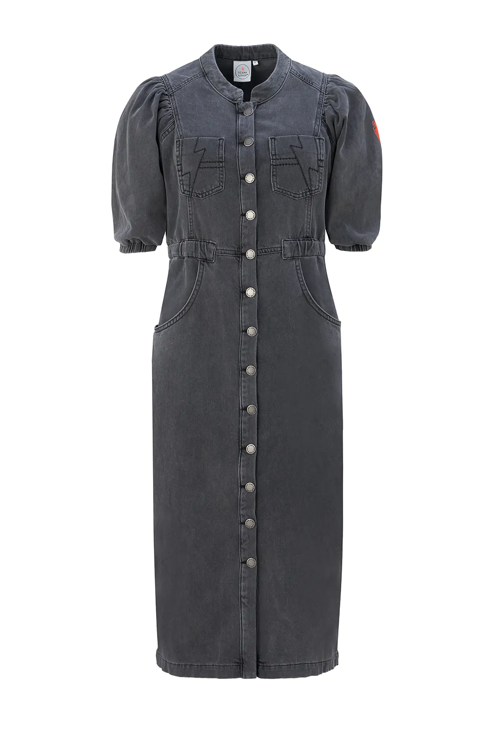 Washed Black Elastic Waist Denim Dress Bloom Zone Layered Fabric