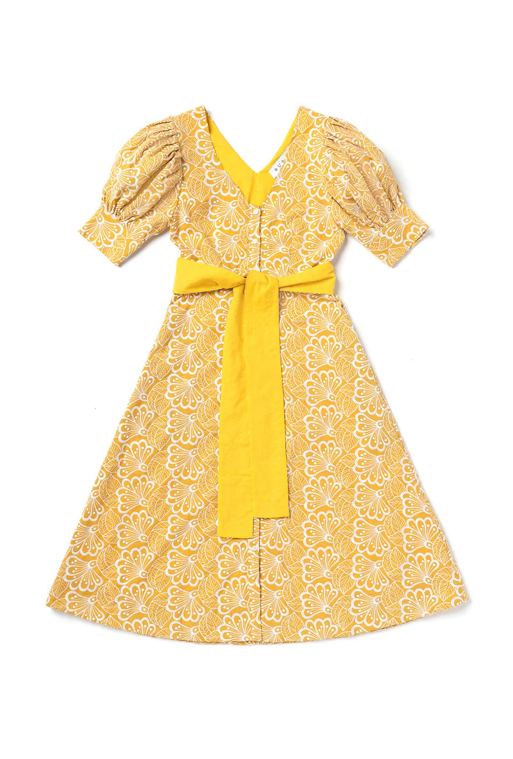 Light Fabric Chic formal attire Deep V Day Gown - MIDI - Marigold Embroidery