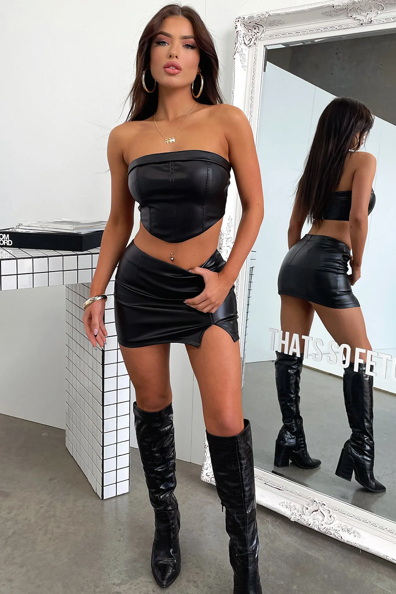 lace accents Marin Skirt - Black PU
