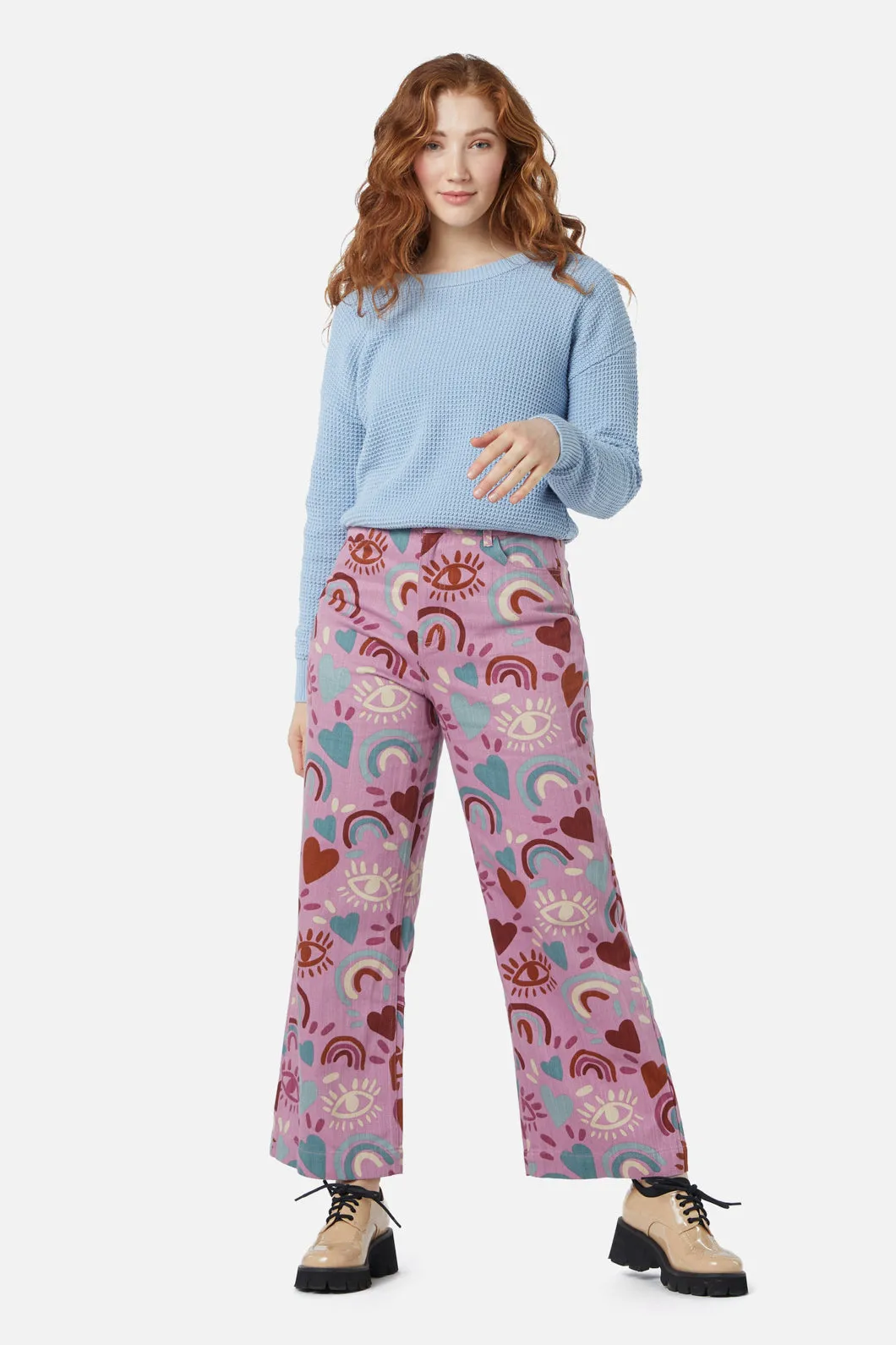 Weather Ready Button front I Love Rainbows Jean