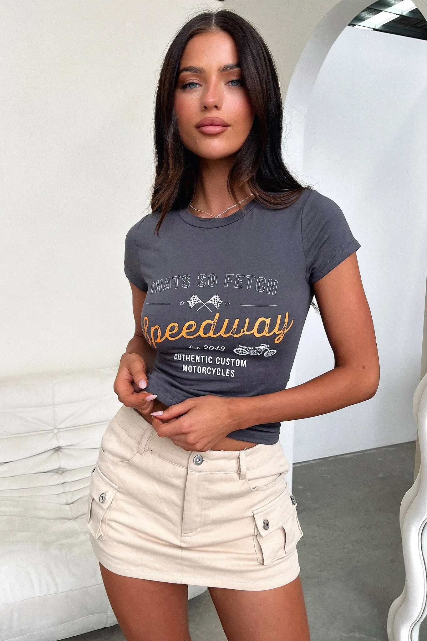 Speedway Tee - Charcoal Luxury clothing Layered Sleeve Construction