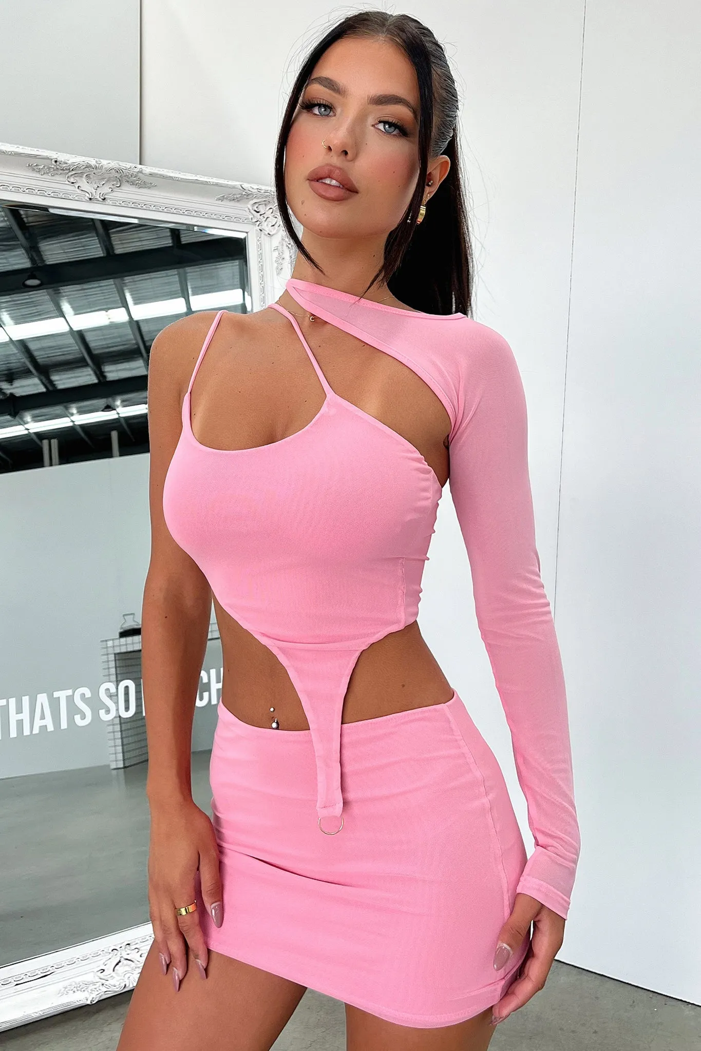 Outfit Focused light texture Xia Mini Skirt - Pink