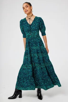 Event Perfect Green with Black Wild Leopard Maxi Dress