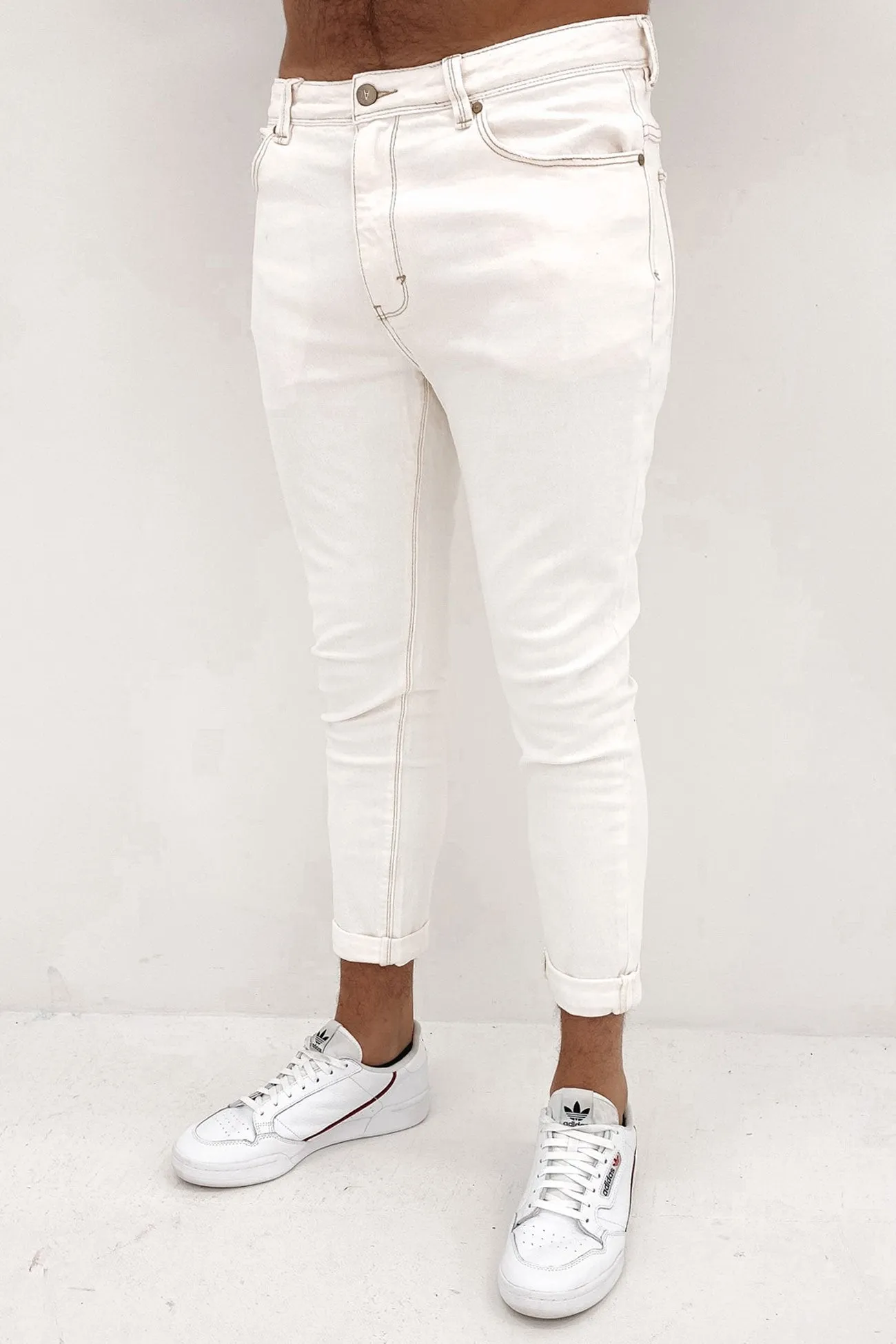 A Dropped Slim Jean Smokey White Comfortable Stretch