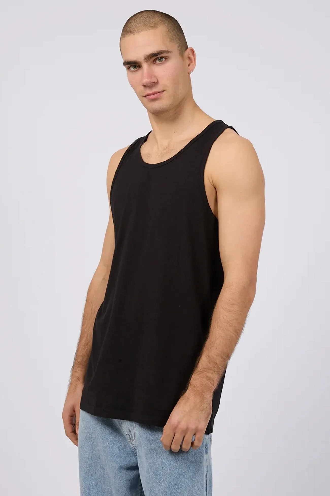 Classic Singlet Black AntiSnag Fabric DoubleStitched Hem