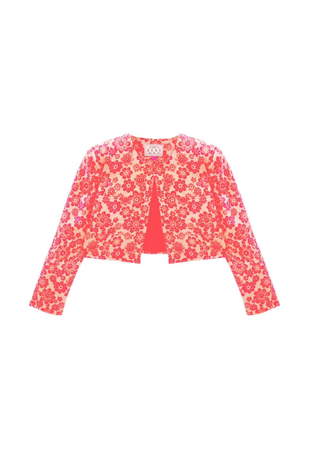 Raw Edge Finish Stretch Fit Engineering Bolero Blazer - Coral Brightline