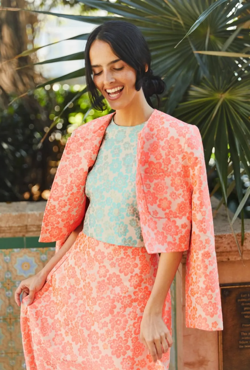 Bolero Blazer - Coral Brightline All Over Print Technique Breathable fabric