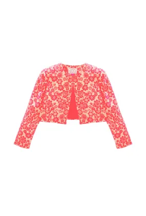 Raw Edge Finish Stretch Fit Engineering Bolero Blazer - Coral Brightline