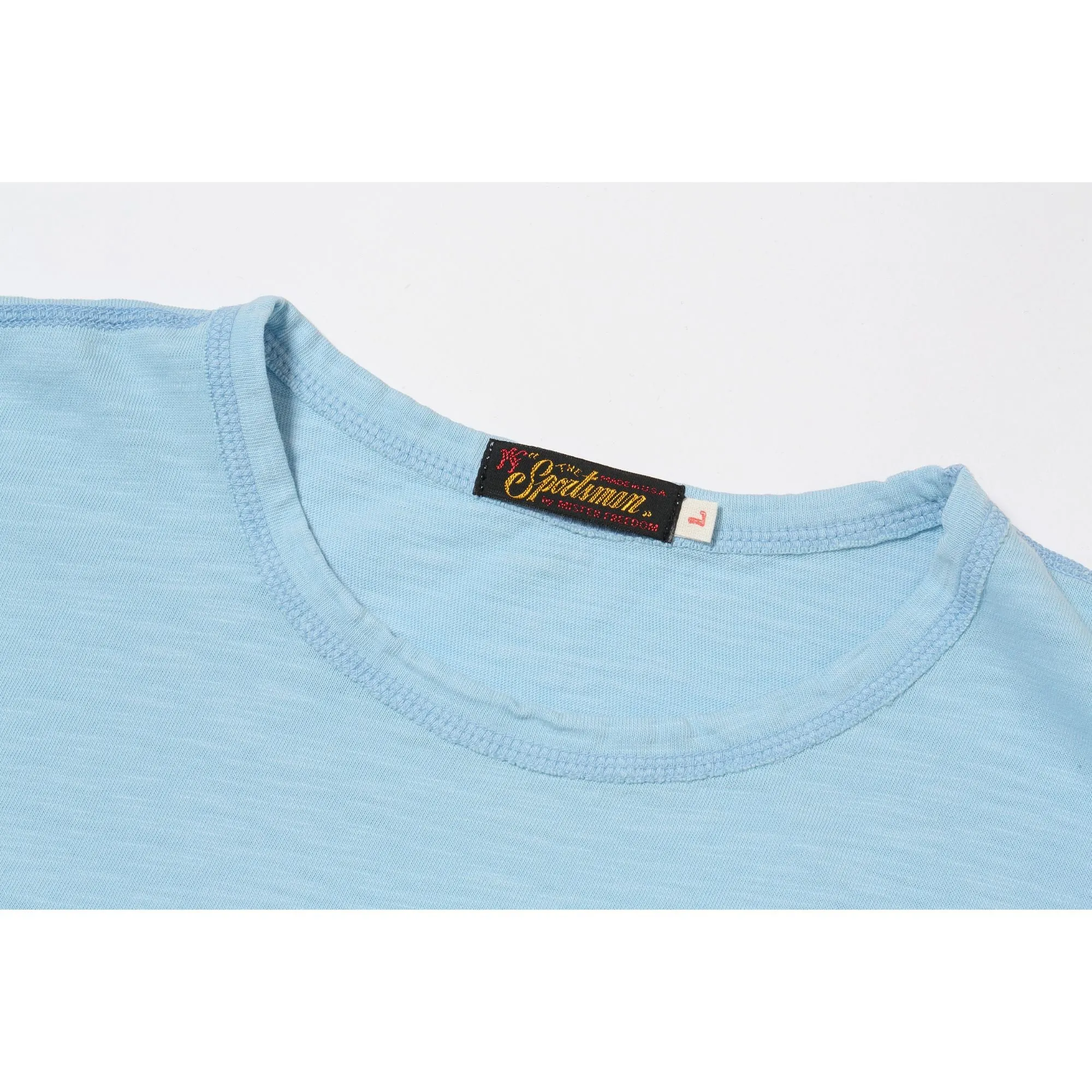 Ribbed Knit Fabric Curved Hemline Stanley T-Shirt - Sky Blue