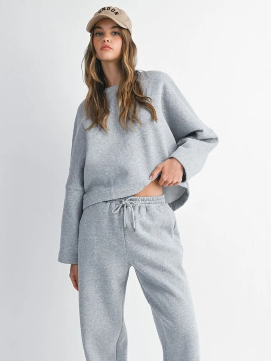 OVERSIZED SWEAT SHIRT WITH CROPPED SLEEVE - GREY FrictionReducing