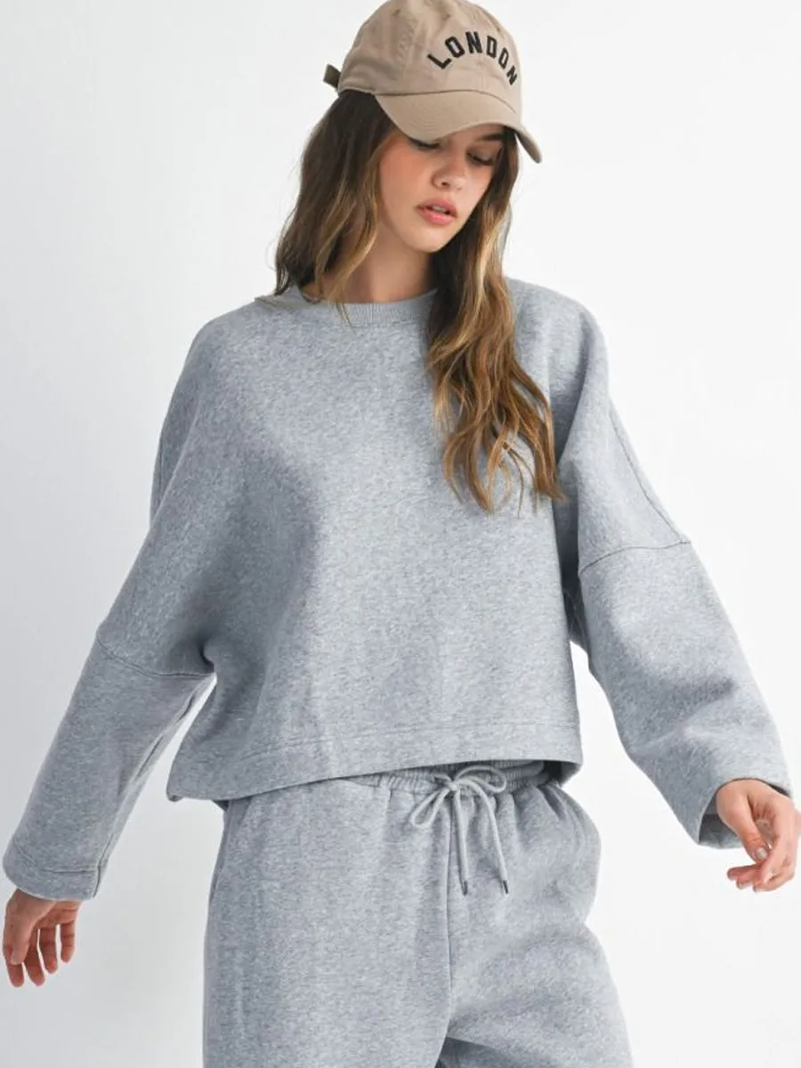 Durable Blend OVERSIZED SWEAT SHIRT WITH CROPPED SLEEVE - GREY