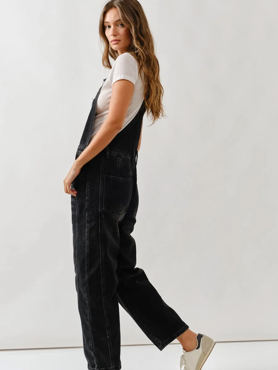 BARREL LEG RELAX FIT OVERALLS - BLACK WASH Slim Stretch Adventure Ready