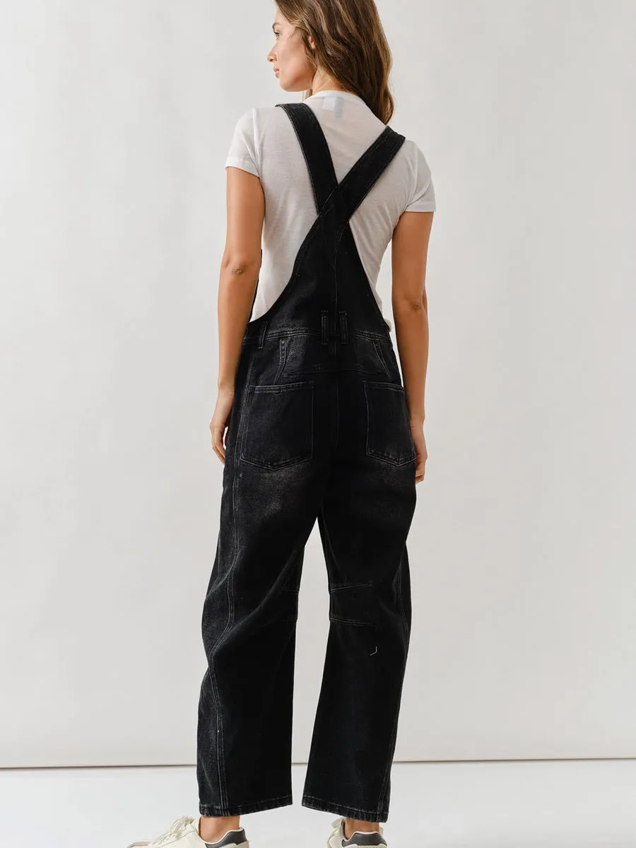 Sophisticated Look BARREL LEG RELAX FIT OVERALLS - BLACK WASH