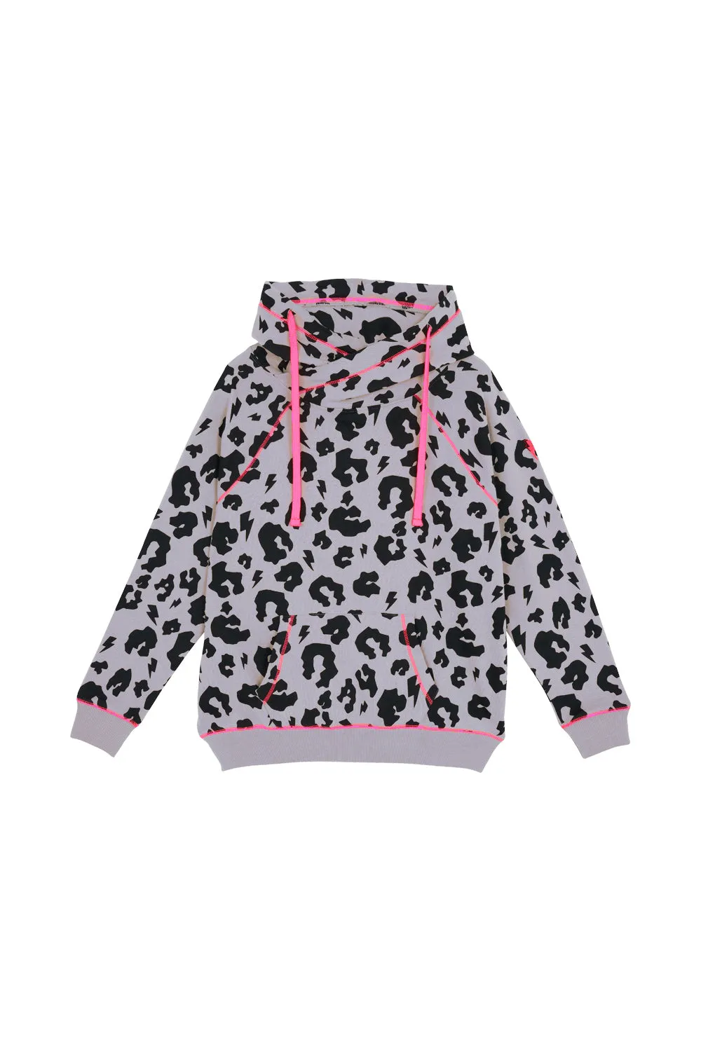 Flex Fit Fabric High Demand Stone Grey with Black Leopard Cowl Neck Hoodie