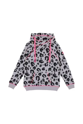 Flex Fit Fabric High Demand Stone Grey with Black Leopard Cowl Neck Hoodie