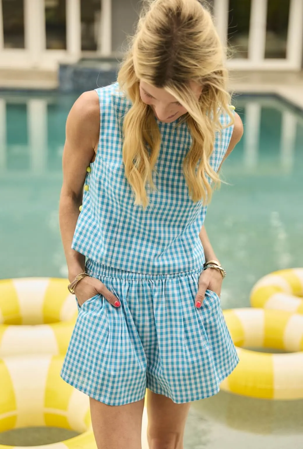 Everyday Shorts - Turquoise Gingham Cooling Fabric