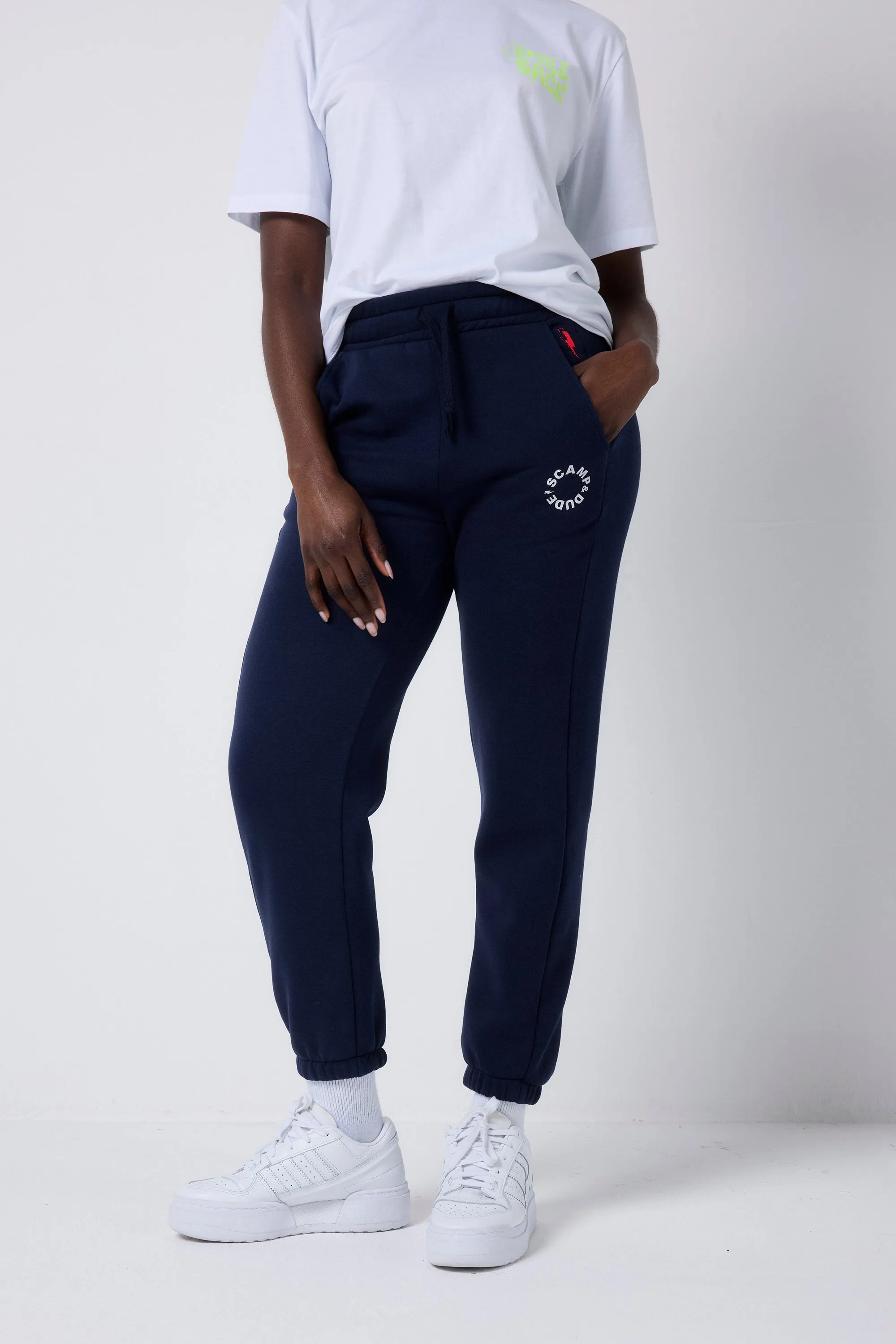 Navy Scamp & Dude Logo Joggers Flexible Ankle Cuffs Chic casual