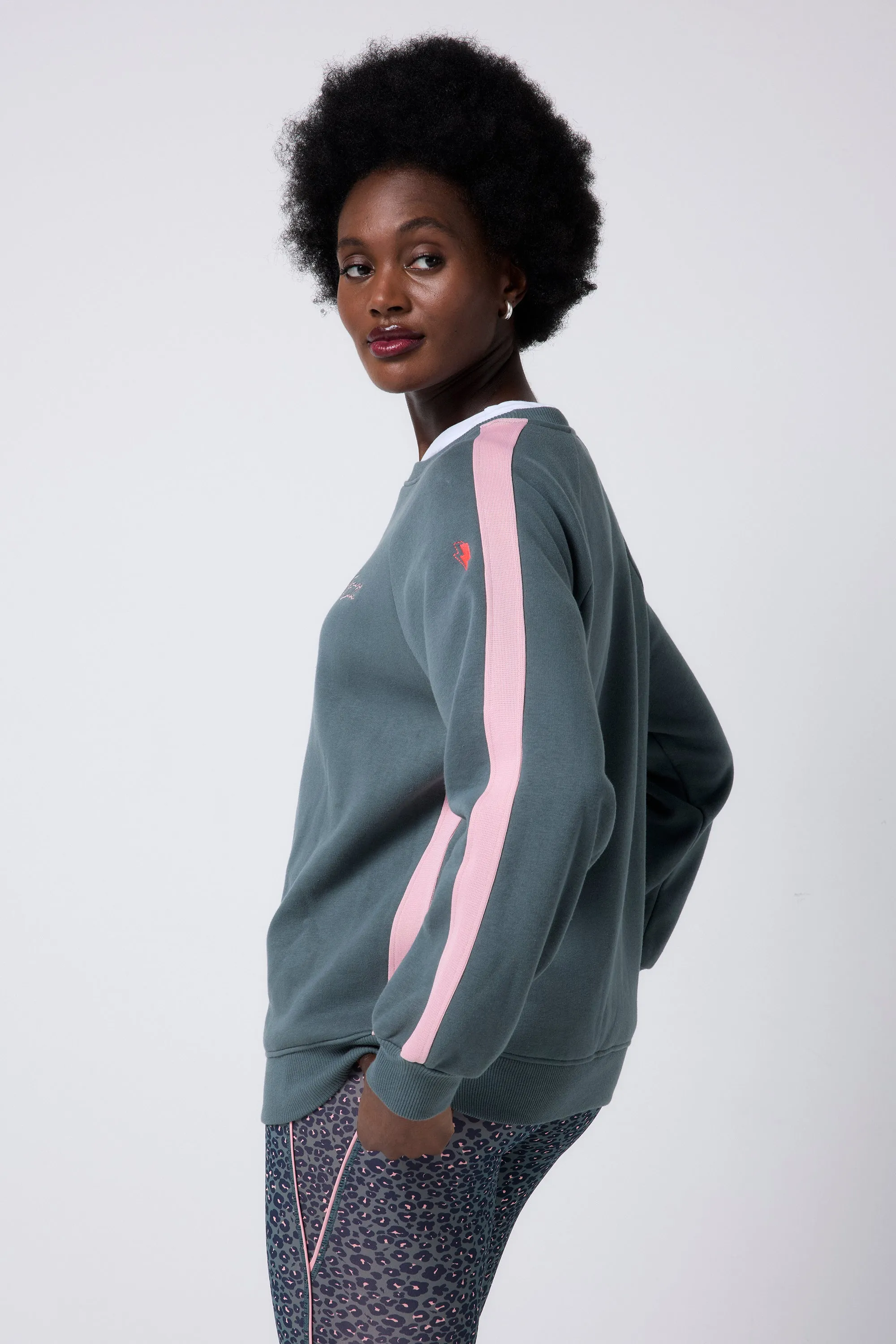 Khaki with Pink Colourblock Relaxed Sweatshirt Urban Essential