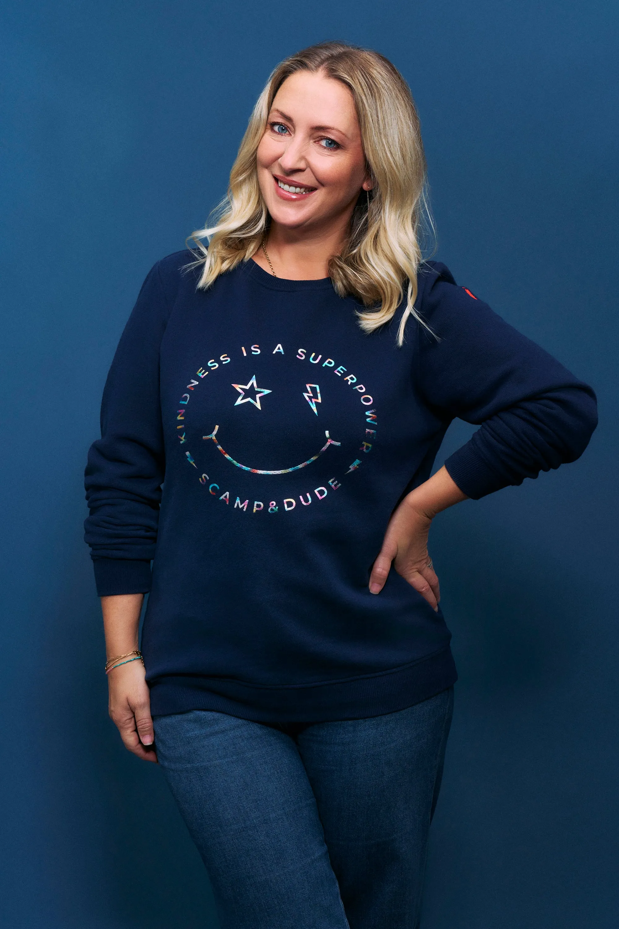 Neutral palette young people Scamp & Dude x Style For Stroke Navy with Rainbow Foil Smiley Face Charity Classic Sweatshirt