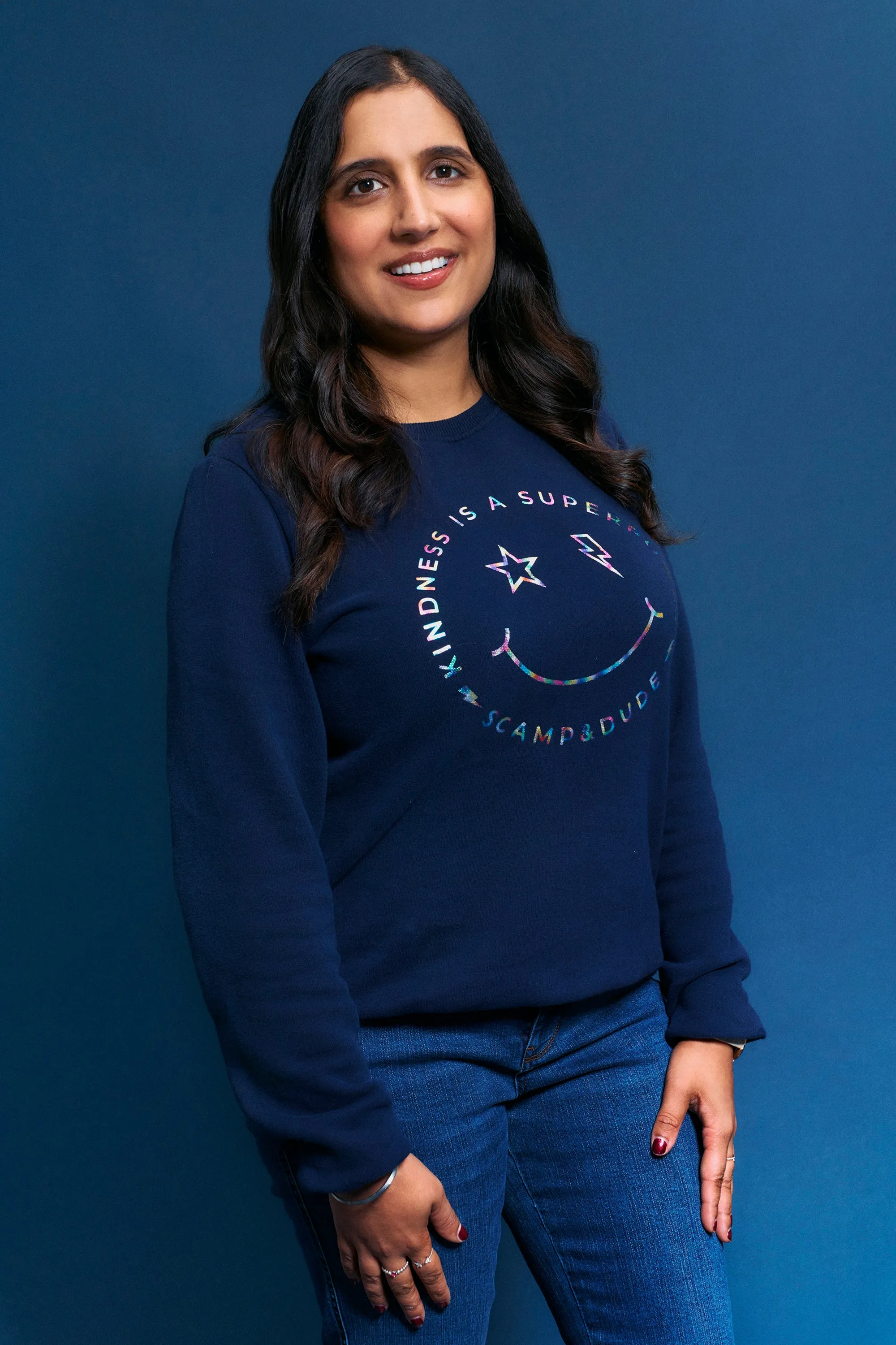 lanyard accents Scamp & Dude x Style For Stroke Navy with Rainbow Foil Smiley Face Charity Classic Sweatshirt