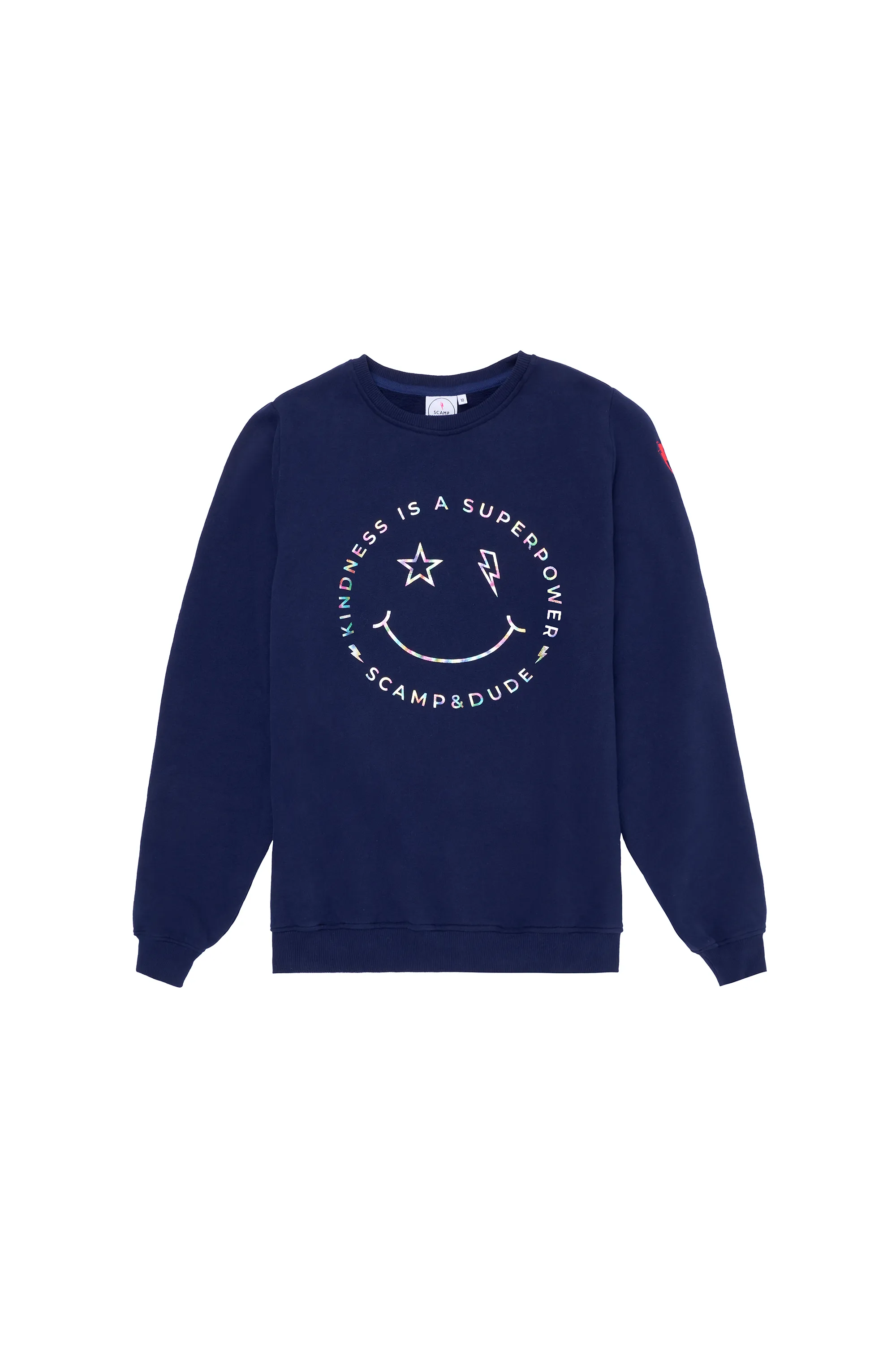 product gym readiness Scamp & Dude x Style For Stroke Navy with Rainbow Foil Smiley Face Charity Classic Sweatshirt
