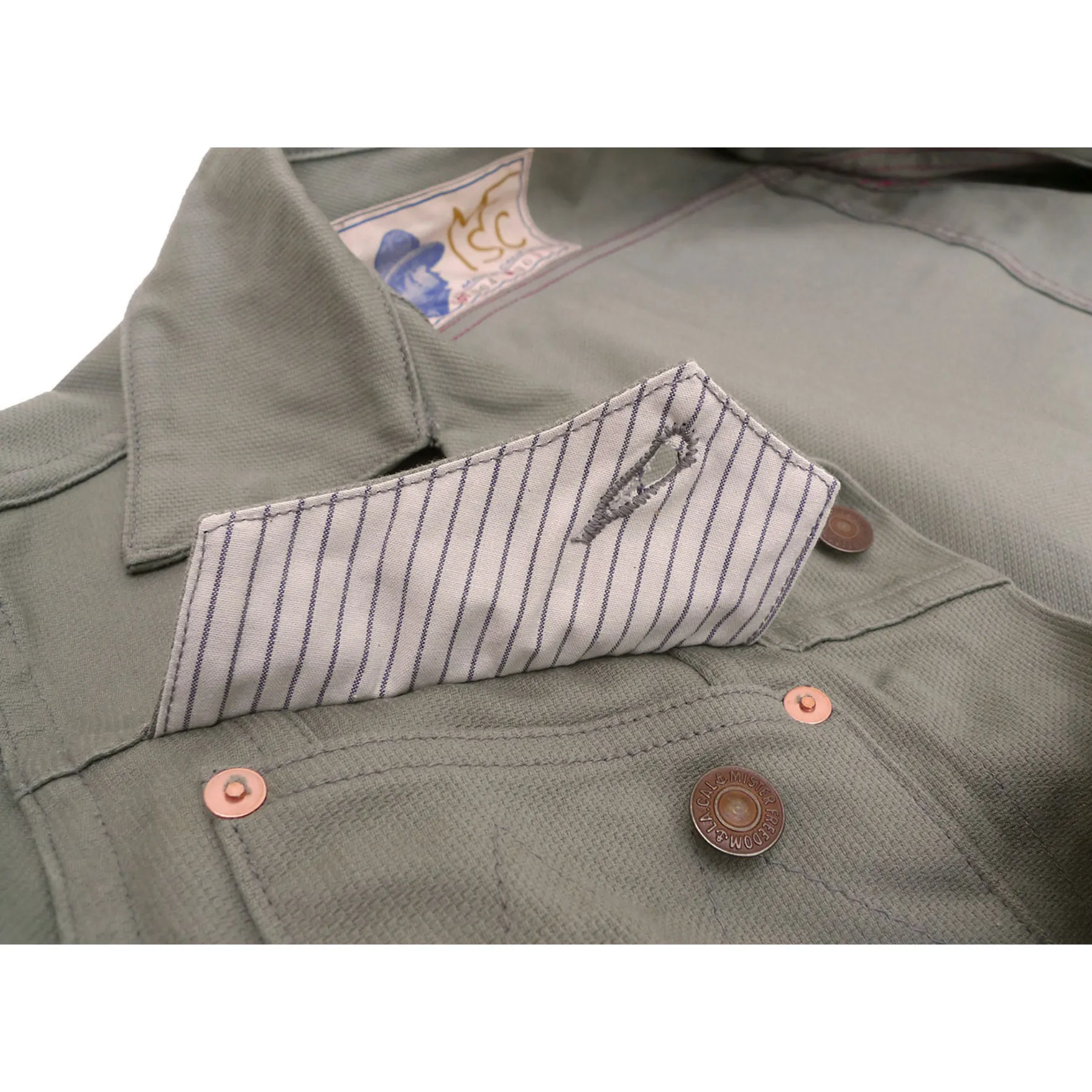 Waist Belt RibbedKnitCollar Cowboy Jacket - Sage Pique