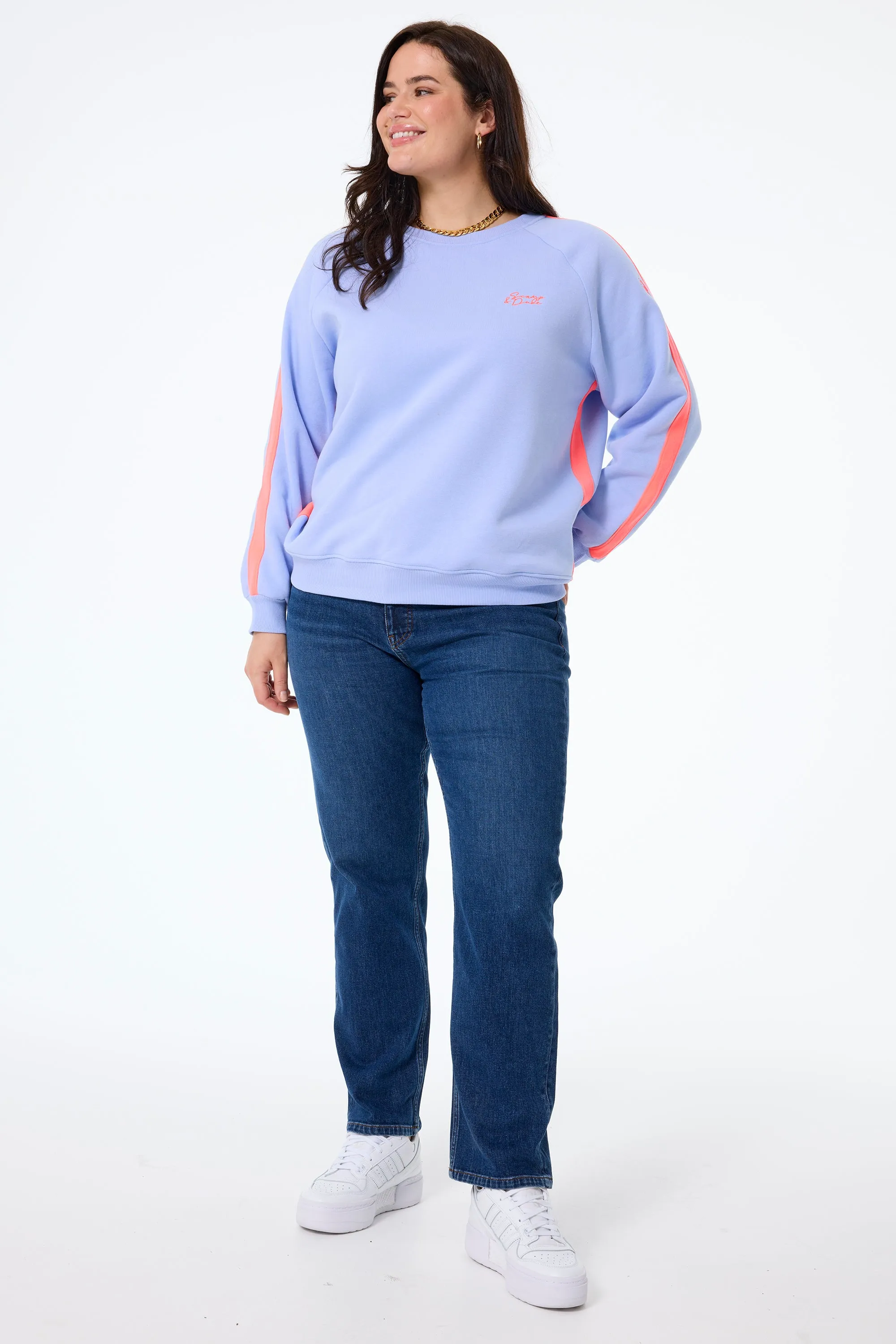 Trendy Outerwear Blue with Neon Coral Colourblock Relaxed Sweatshirt