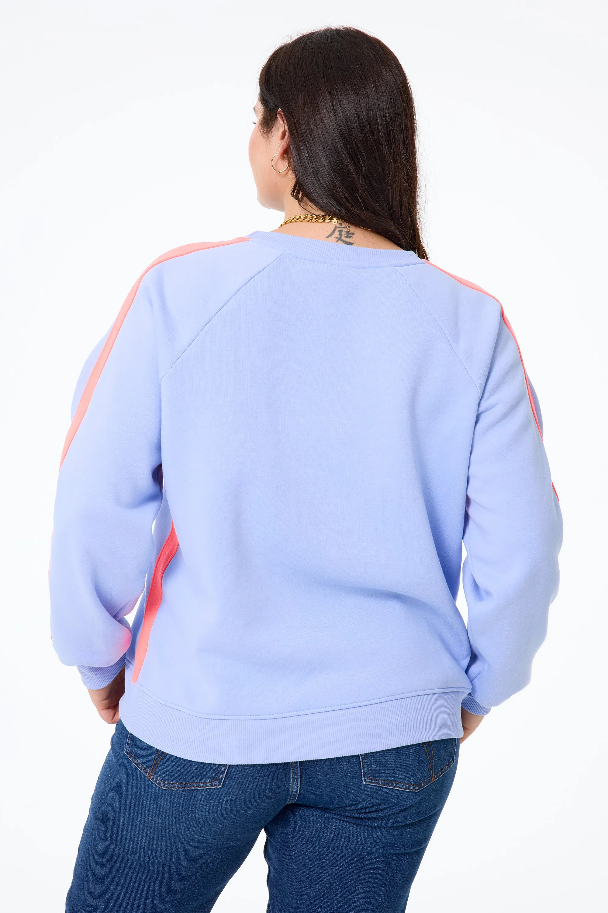 Blue with Neon Coral Colourblock Relaxed Sweatshirt stain resistant coating