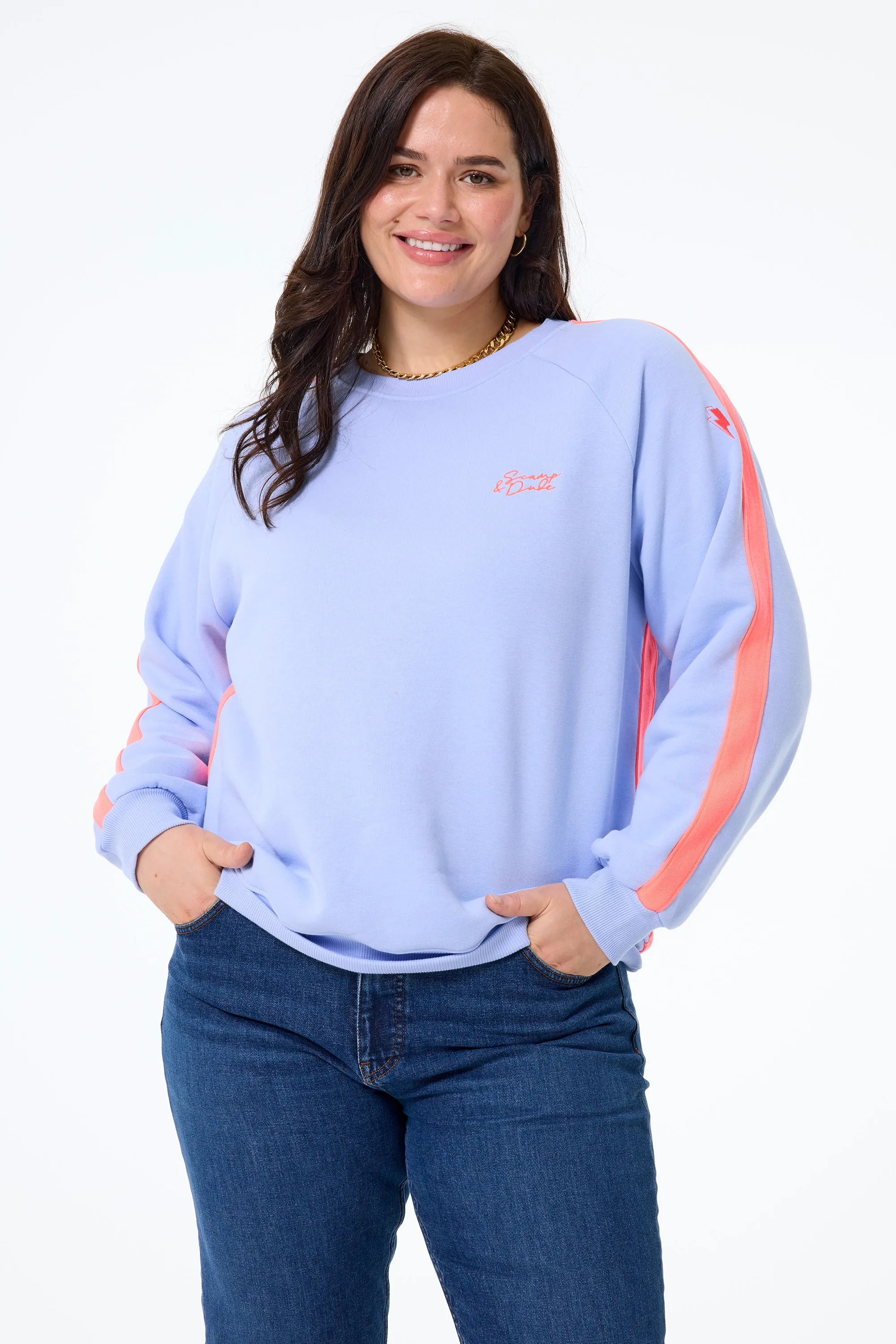Blue with Neon Coral Colourblock Relaxed Sweatshirt Festival Outfit